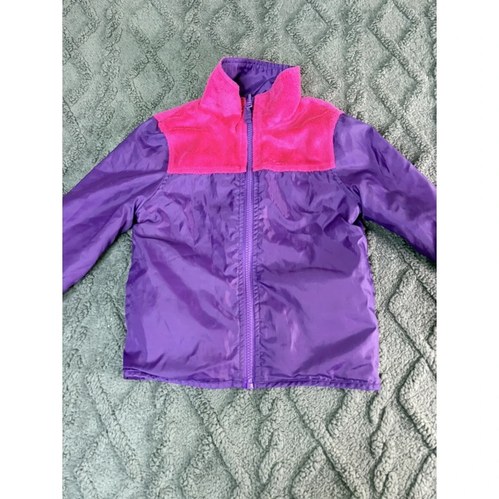 OshKosh Bgosh Girls 4T Reversible Fleece Jacket Pink Purple Full Zip